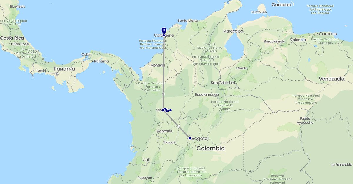TravelMap itinerary: driving, plane in Colombia (South America)