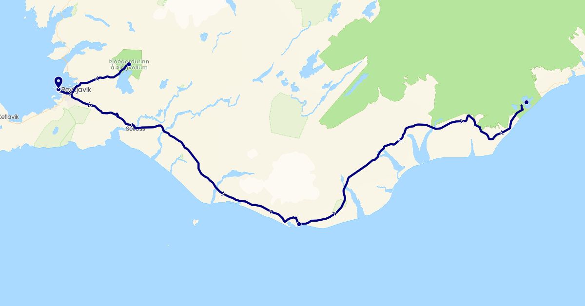 TravelMap itinerary: driving in Iceland (Europe)