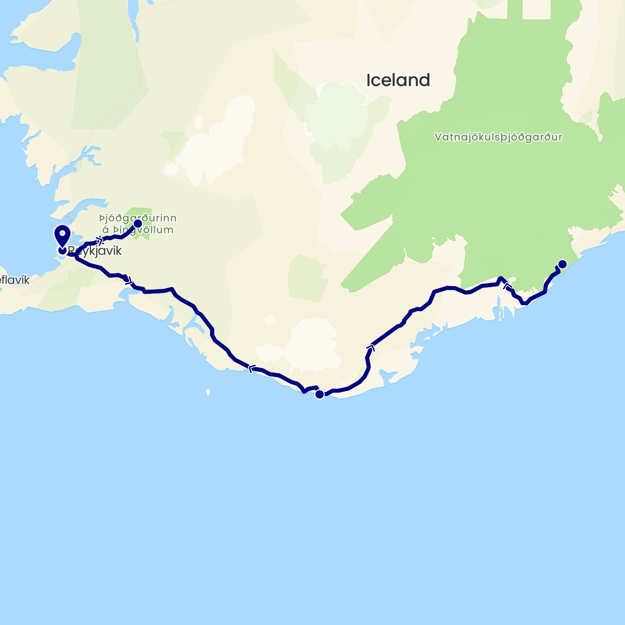 TravelMap itinerary: driving in Iceland (Europe)