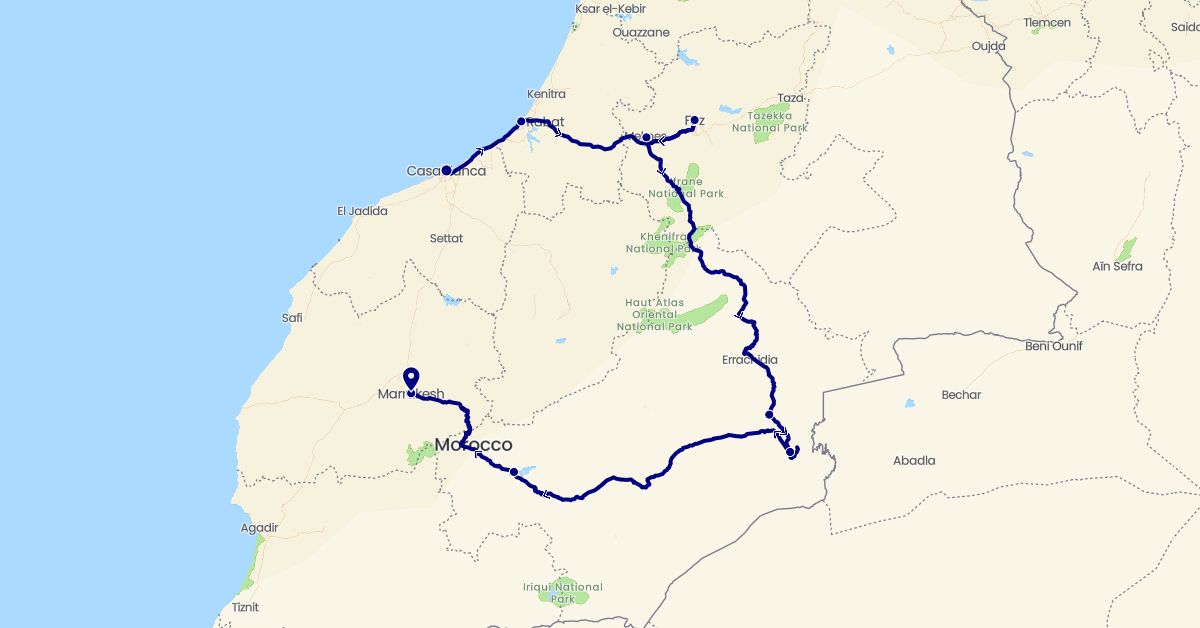 TravelMap itinerary: driving in Morocco (Africa)