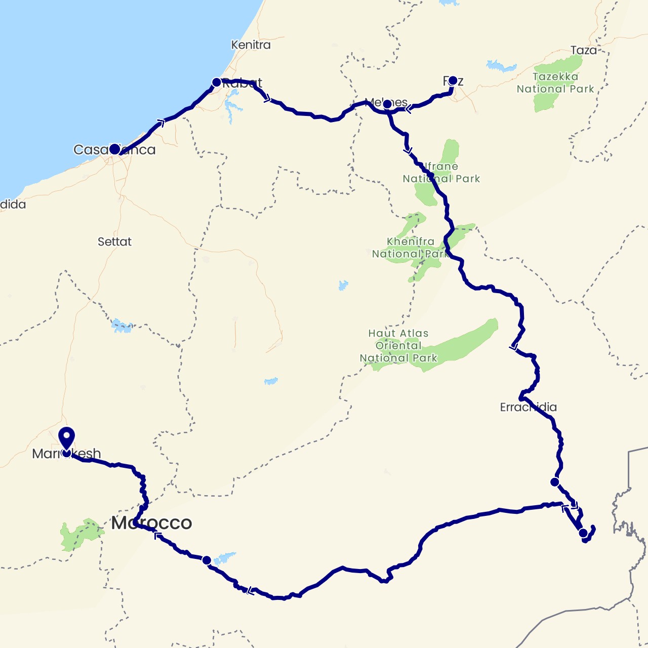TravelMap itinerary: driving in Morocco (Africa)