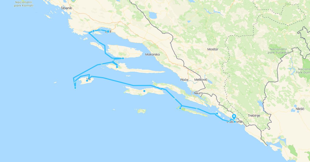 TravelMap itinerary: driving, boat in Croatia (Europe)