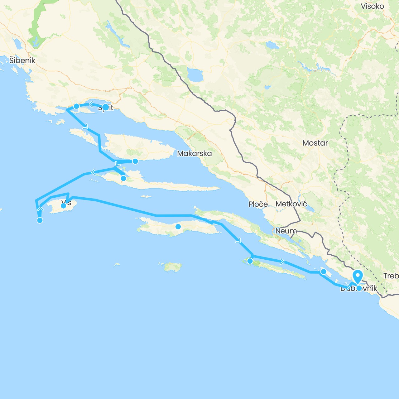 TravelMap itinerary: driving, boat in Croatia (Europe)