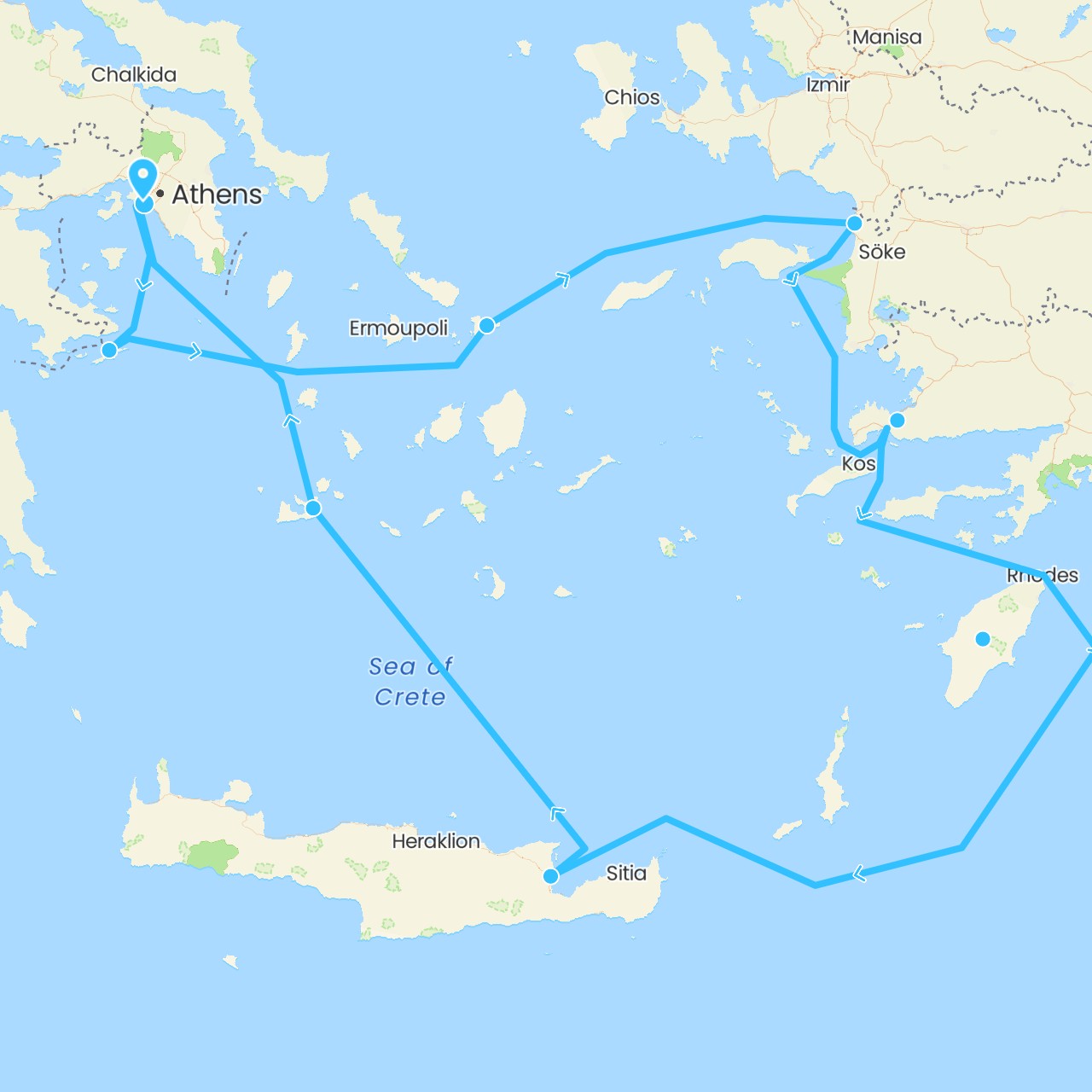 TravelMap itinerary: driving, boat in Greece, Turkey (Asia, Europe)