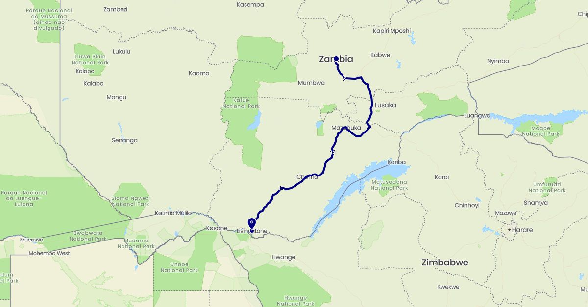 TravelMap itinerary: driving in Zambia (Africa)