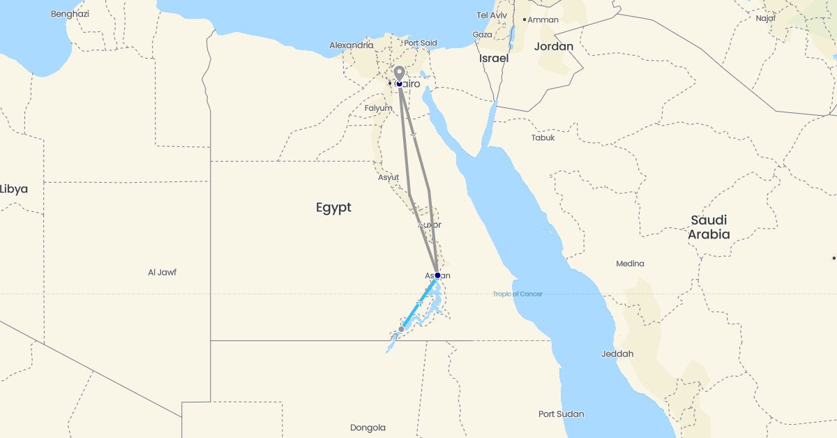 TravelMap itinerary: driving, plane, boat in Egypt (Africa)